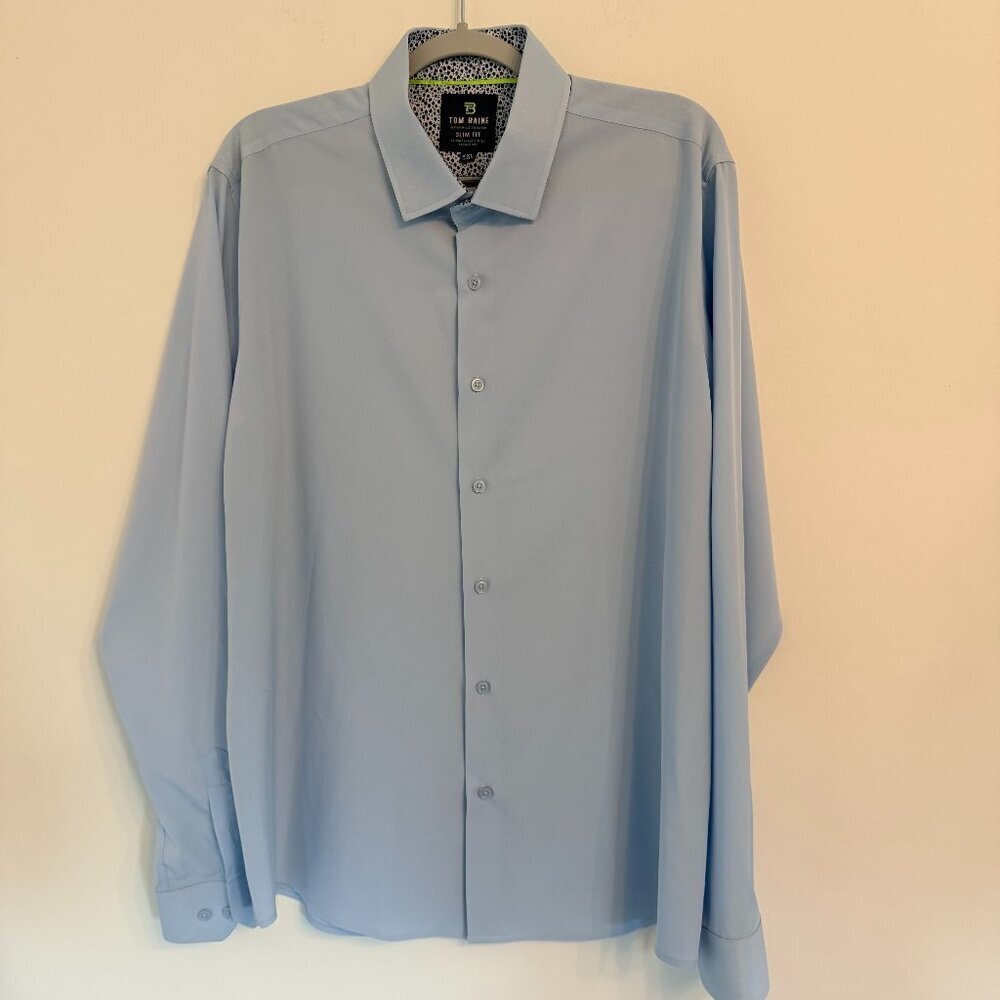 👔 Tom Baine Slim Fit Performance Dress Shirt XXL (18-18.5) – Light Blue